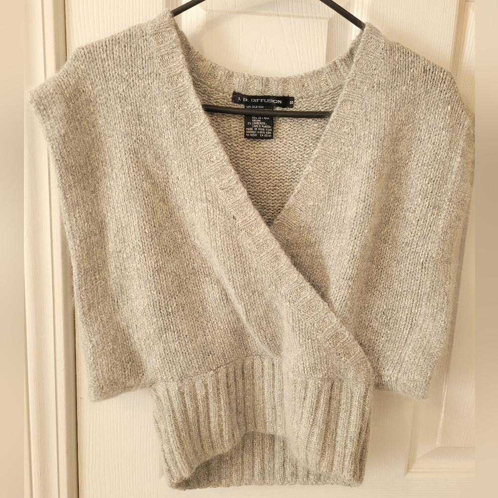 Vintage Grey Silk/Fur Blend Wrap Sweater